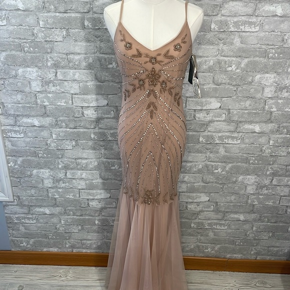 Xscape Dresses & Skirts - Xscape Blush Beaded Mesh Maxi Dress